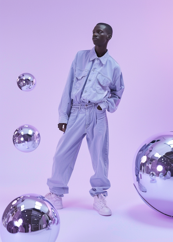 Contemporary Denim Fashion with Surreal Reflections