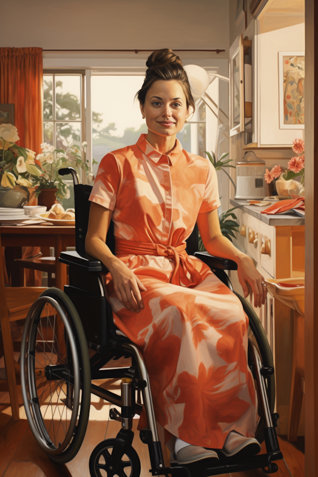 Elegance in Orange: The Graceful Woman in a Wheelchair