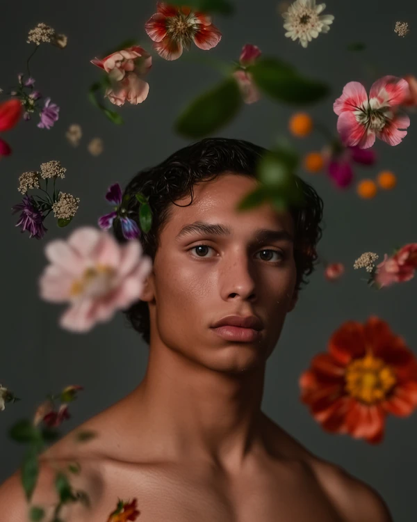 Man with Floating Flowers
