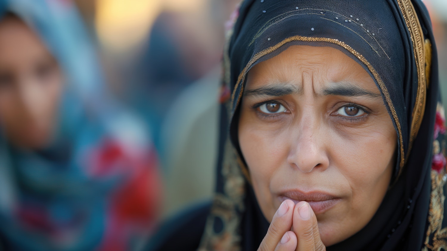 Contemplative Woman in Black Headscarf