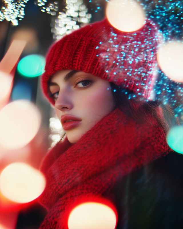 Contemplative Woman in Red Knit Hat