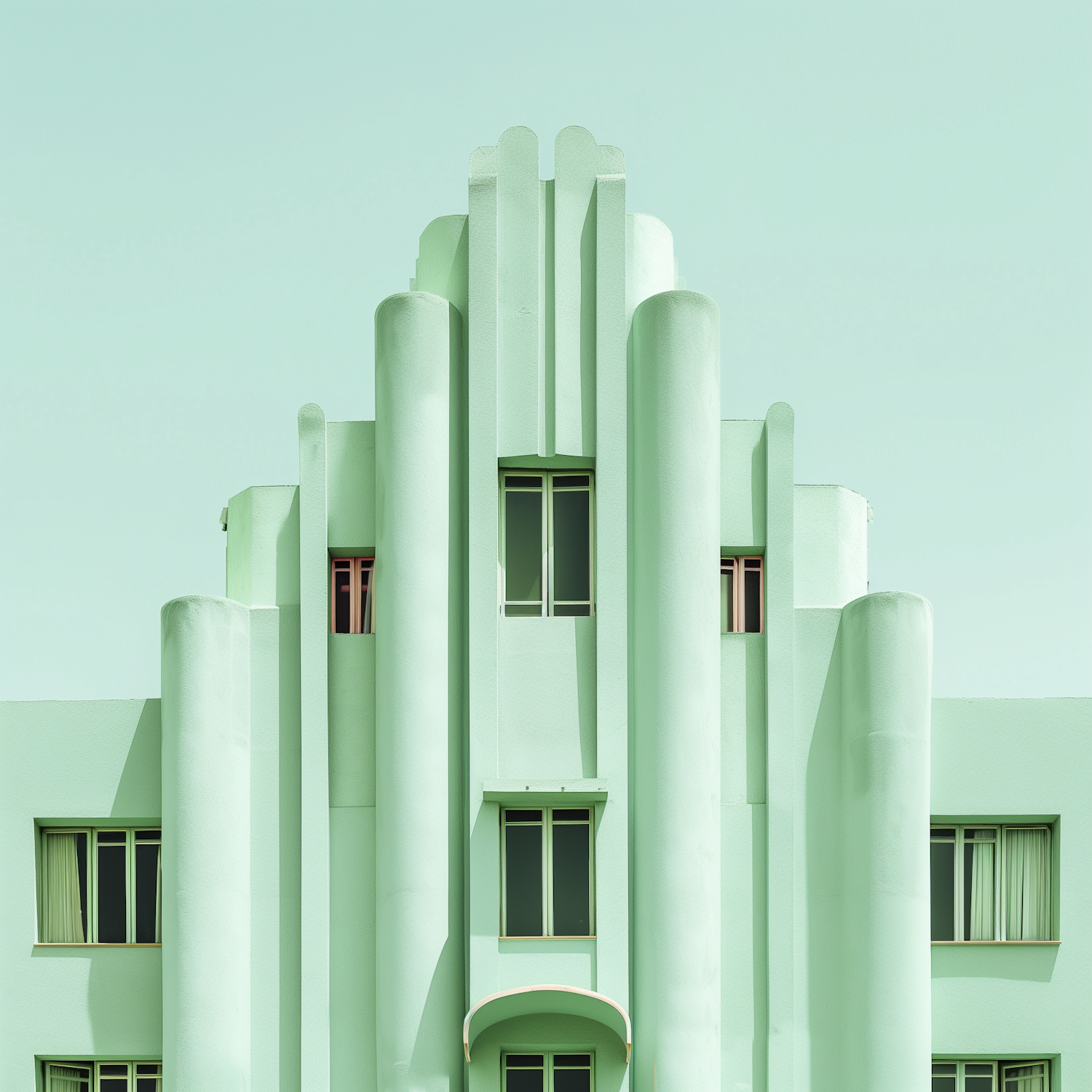 Art Deco Building with Pastel Green Facade