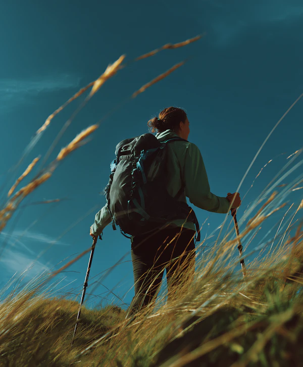 Hiker in Grassy Landscape