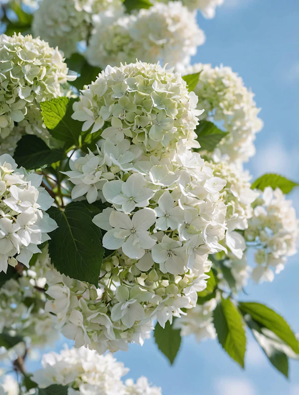Hydrangea Blooms Against Blue Sky