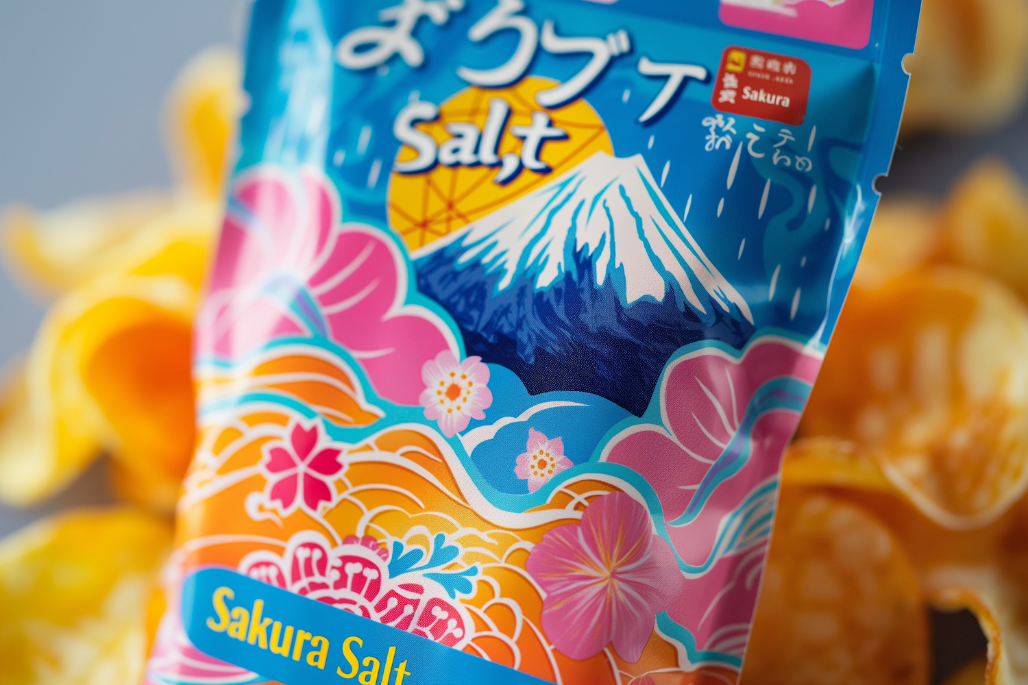 Colorful Japanese Snack Bag with Mount Fuji and Sakura