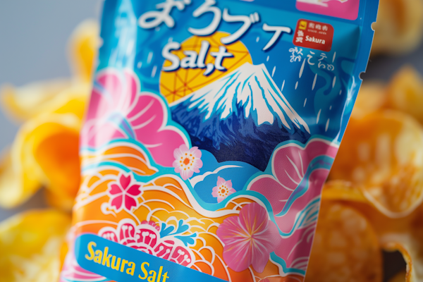 Colorful Japanese Snack Bag with Mount Fuji and Sakura