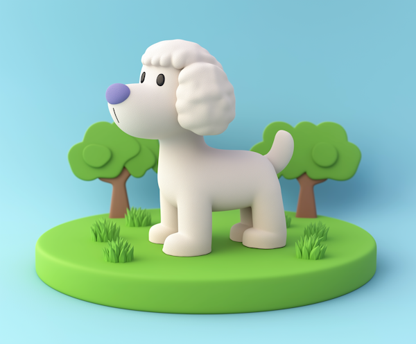 Cartoon 3D Model of Playful White Dog