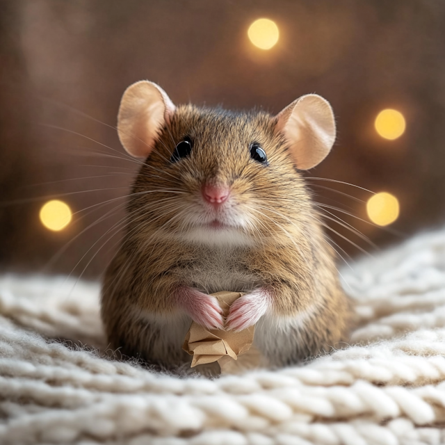 Adorable Mouse on Knitted Surface