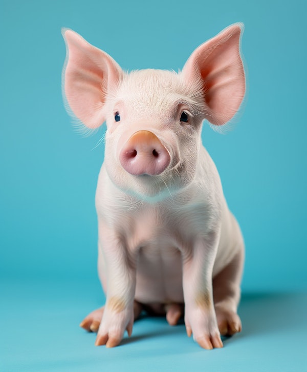 Adorable Pink Piglet Against Teal Background