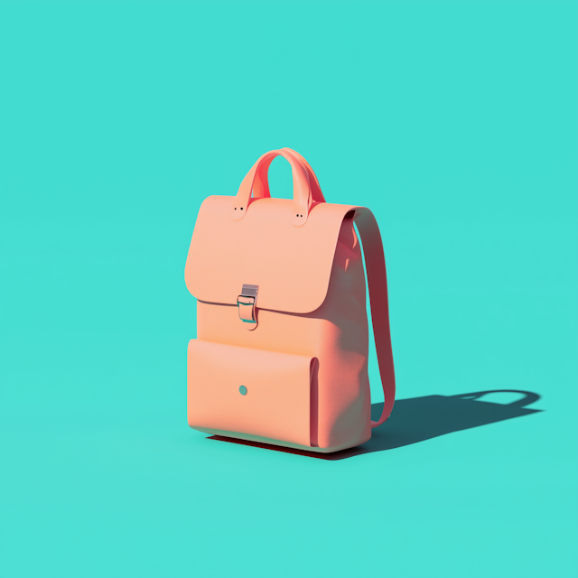 Stylish Coral Backpack on Turquoise Background