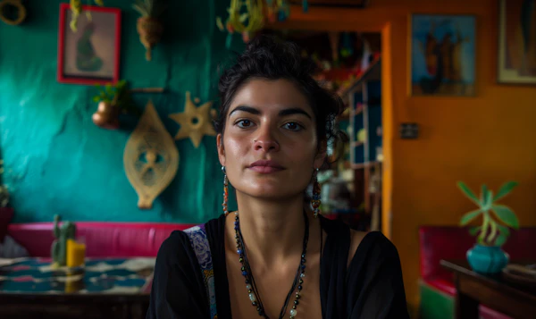 Confident Young Woman against a Vibrant Backdrop