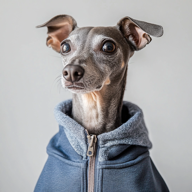 Italian Greyhound in Blue Hoodie