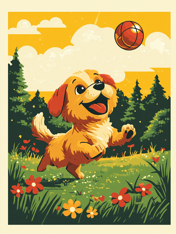 Playful Dog in Vibrant Meadow