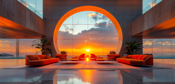 Modern Interior with Sunset View