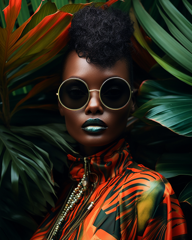 Striking Portrait with Tropical Leaves