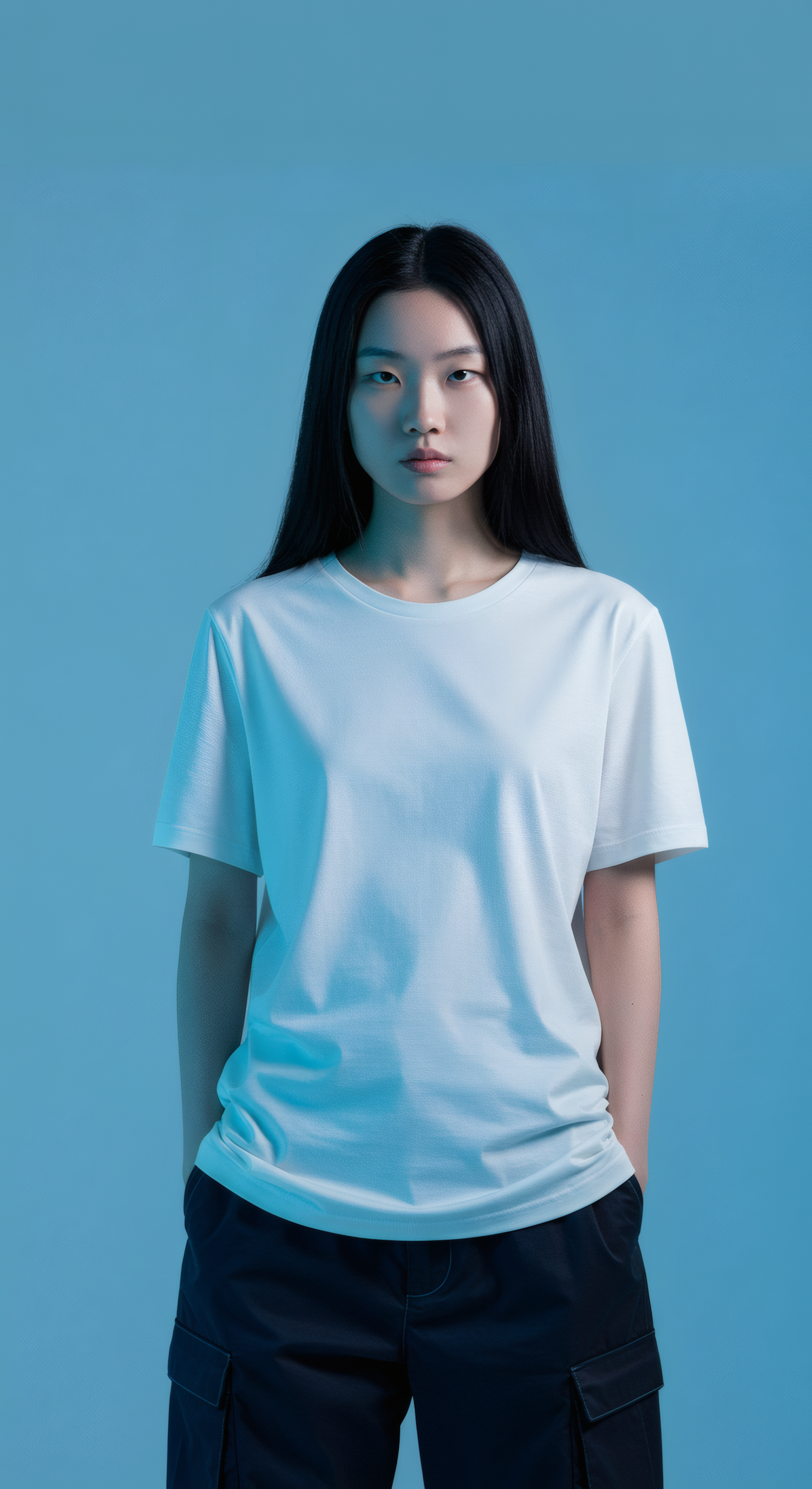 Minimalist Portrait Against Blue Background