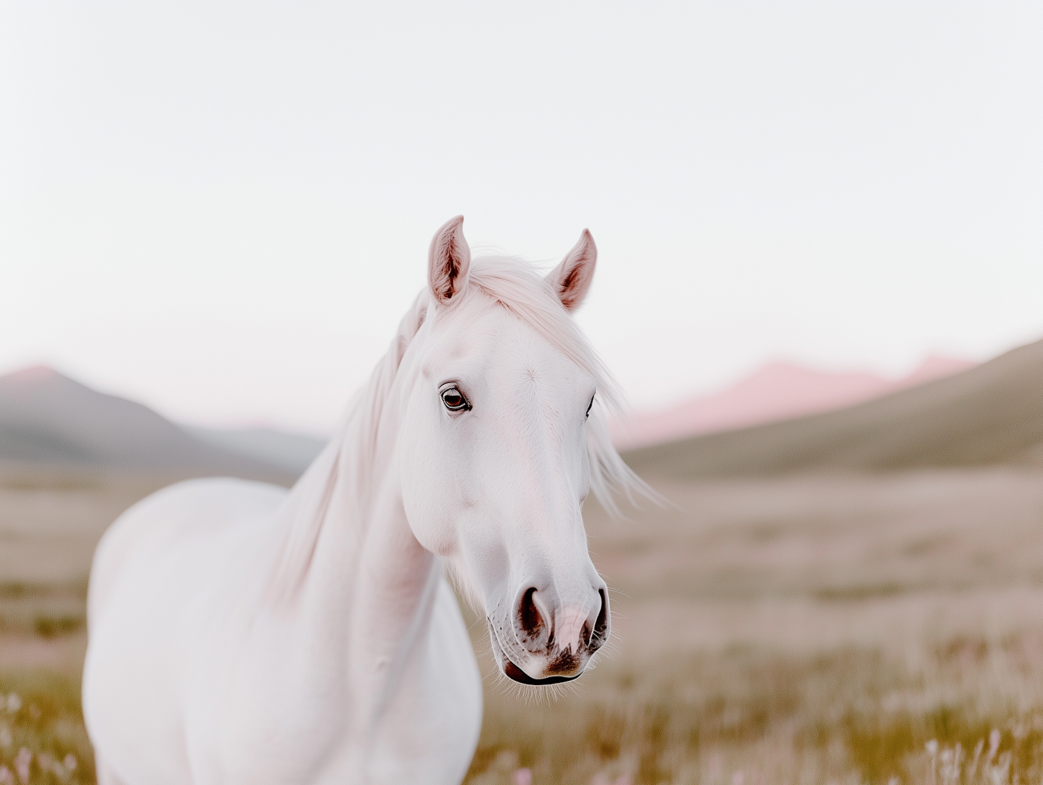 Serene White Horse in Rolling Hills