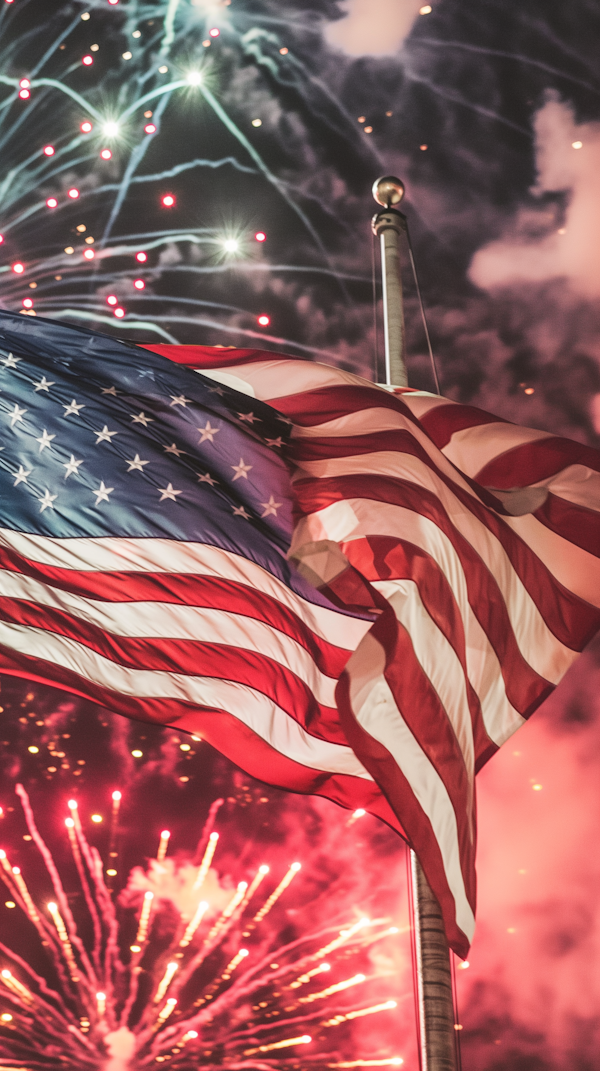 American Flag and Firework Celebration