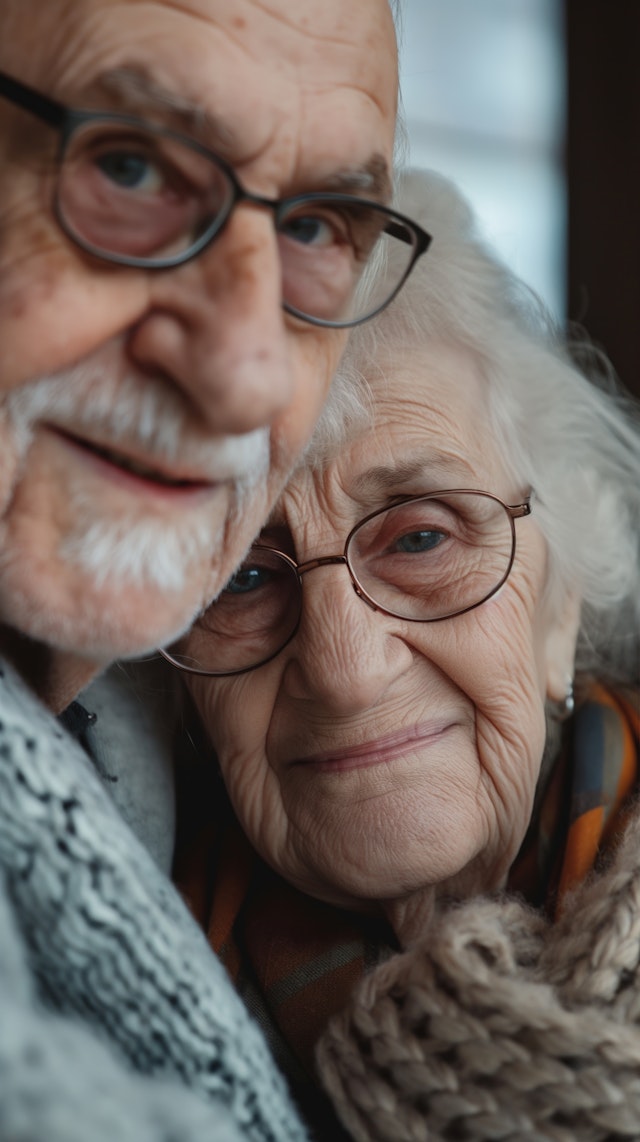 Elderly Couple in Warm Embrace