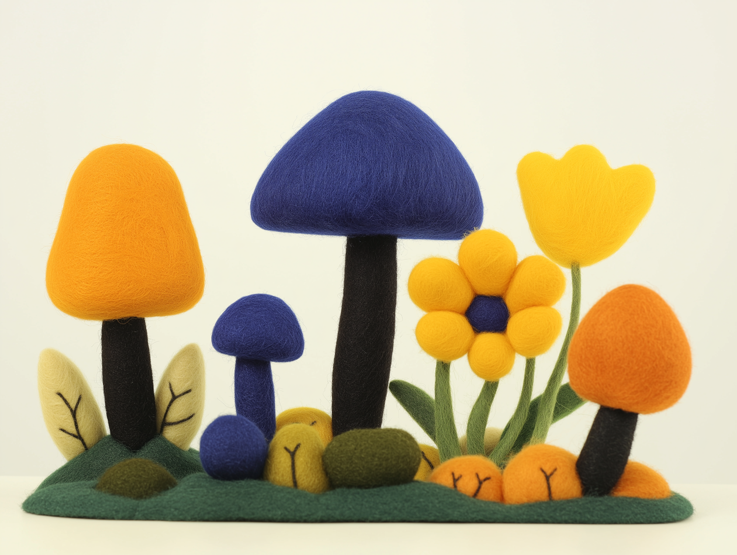 Felted Wool Mushroom and Flower Sculptures