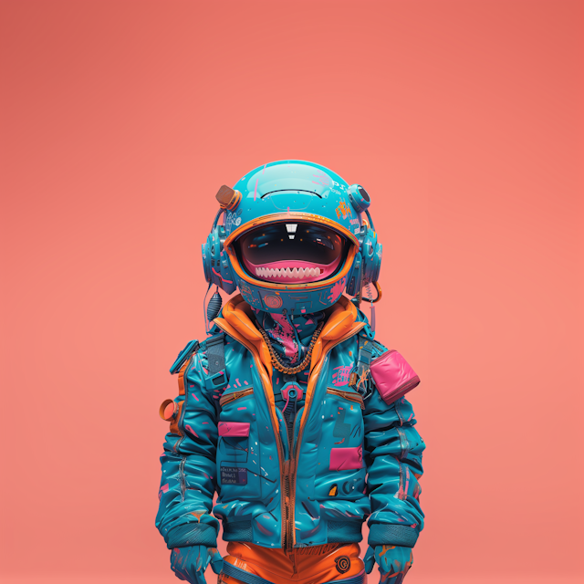 Futuristic Astronaut with Shark-themed Helmet