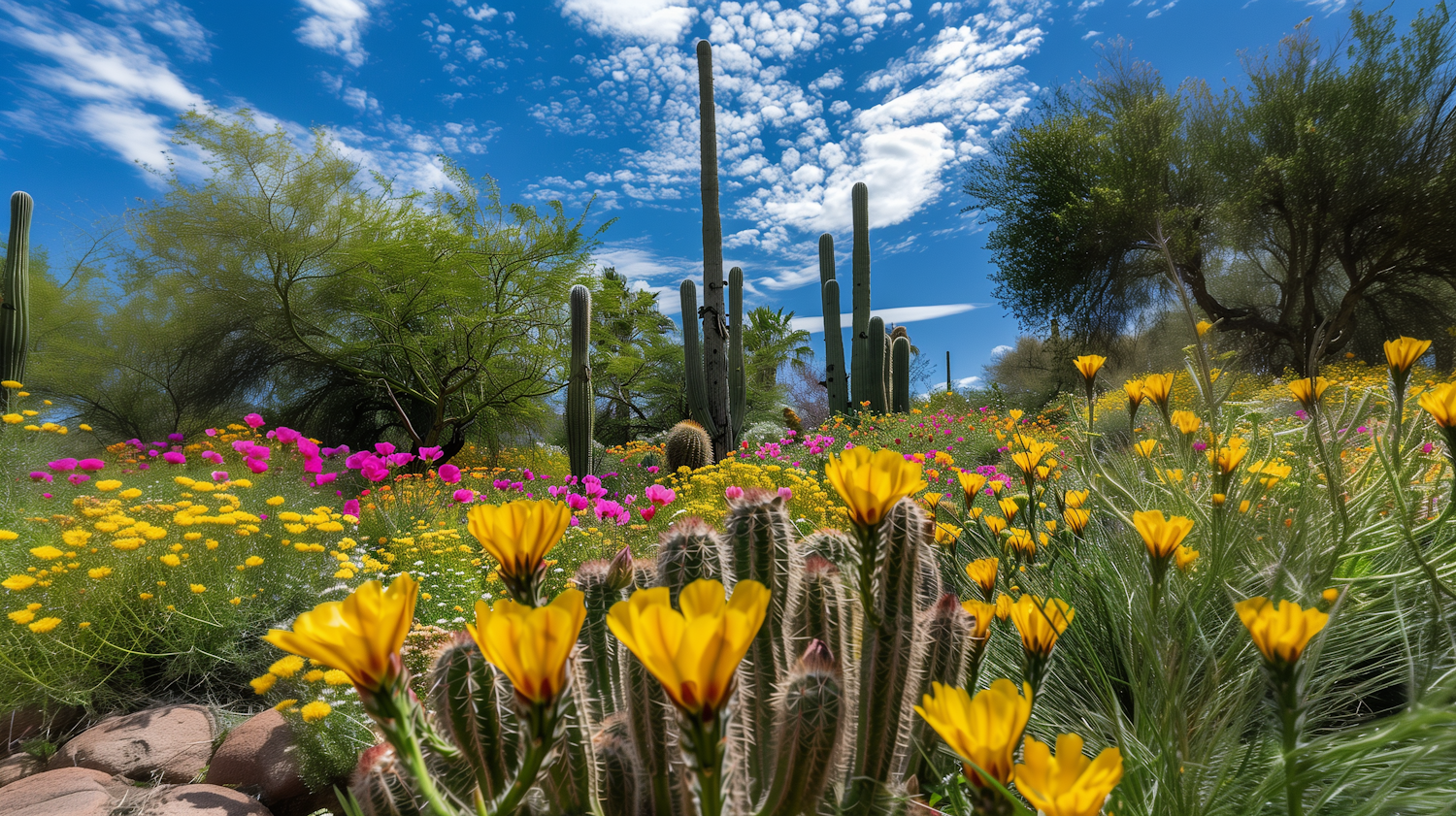 Vibrant Desert Landscape with Blooming Wildflowers