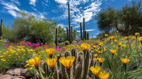 Vibrant Desert Landscape with Blooming Wildflowers