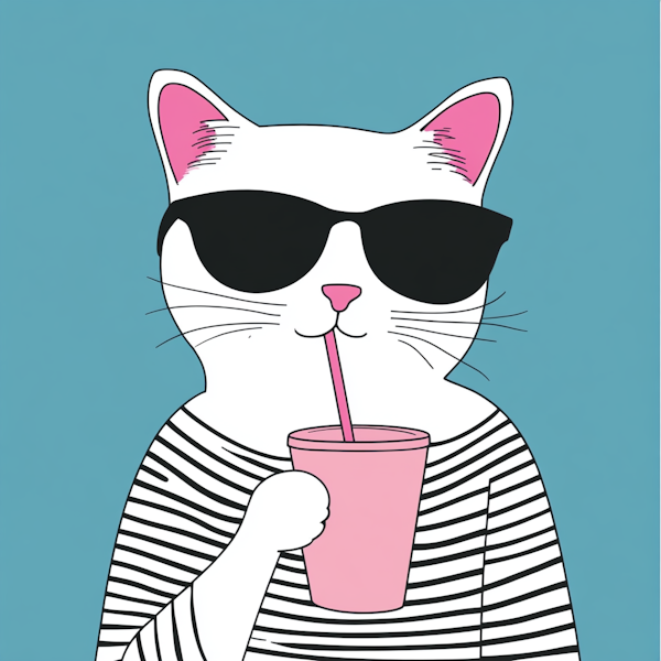 Stylized Cat Character Drinking