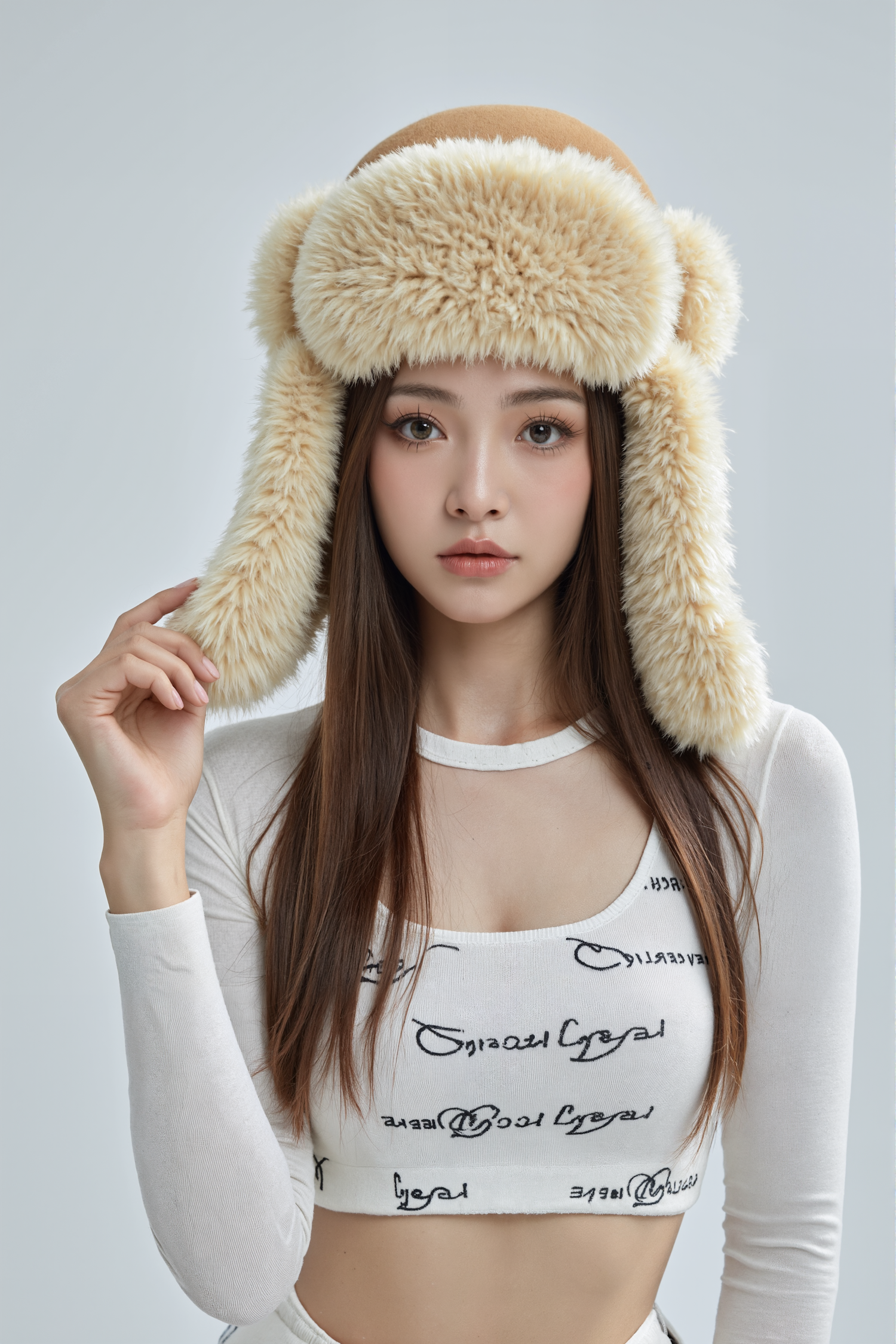 Young Woman in Fluffy Hat