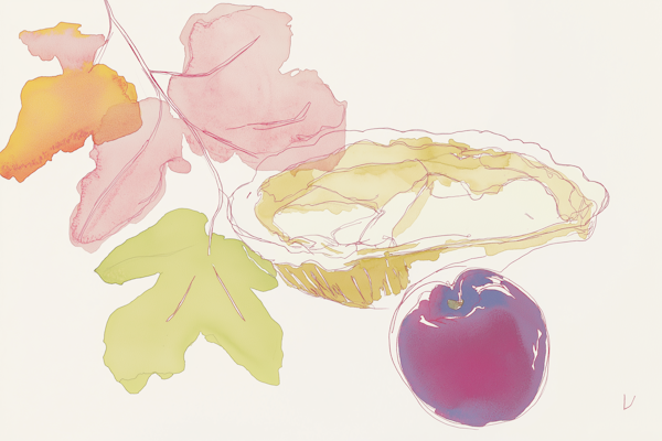 Delicate Pie and Plum Illustration