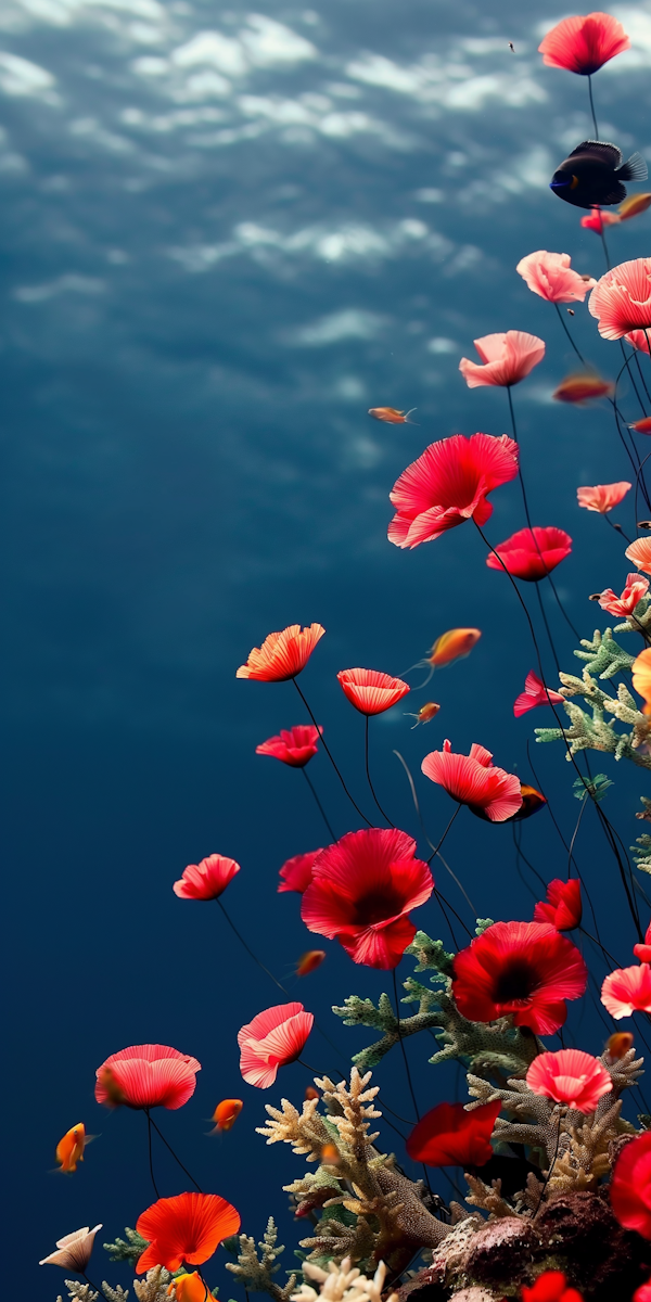 Surreal Underwater Poppies Scene