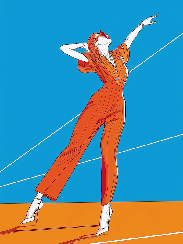 Stylized Woman in Orange Jumpsuit