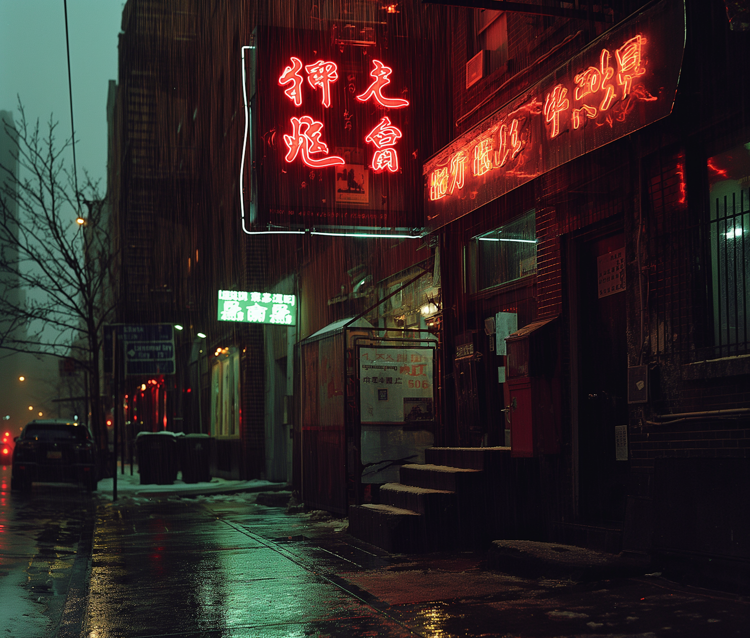 Moody Chinatown Nightscape with Neon Signs