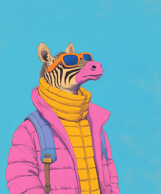 Anthropomorphized Zebra in Vibrant Clothing