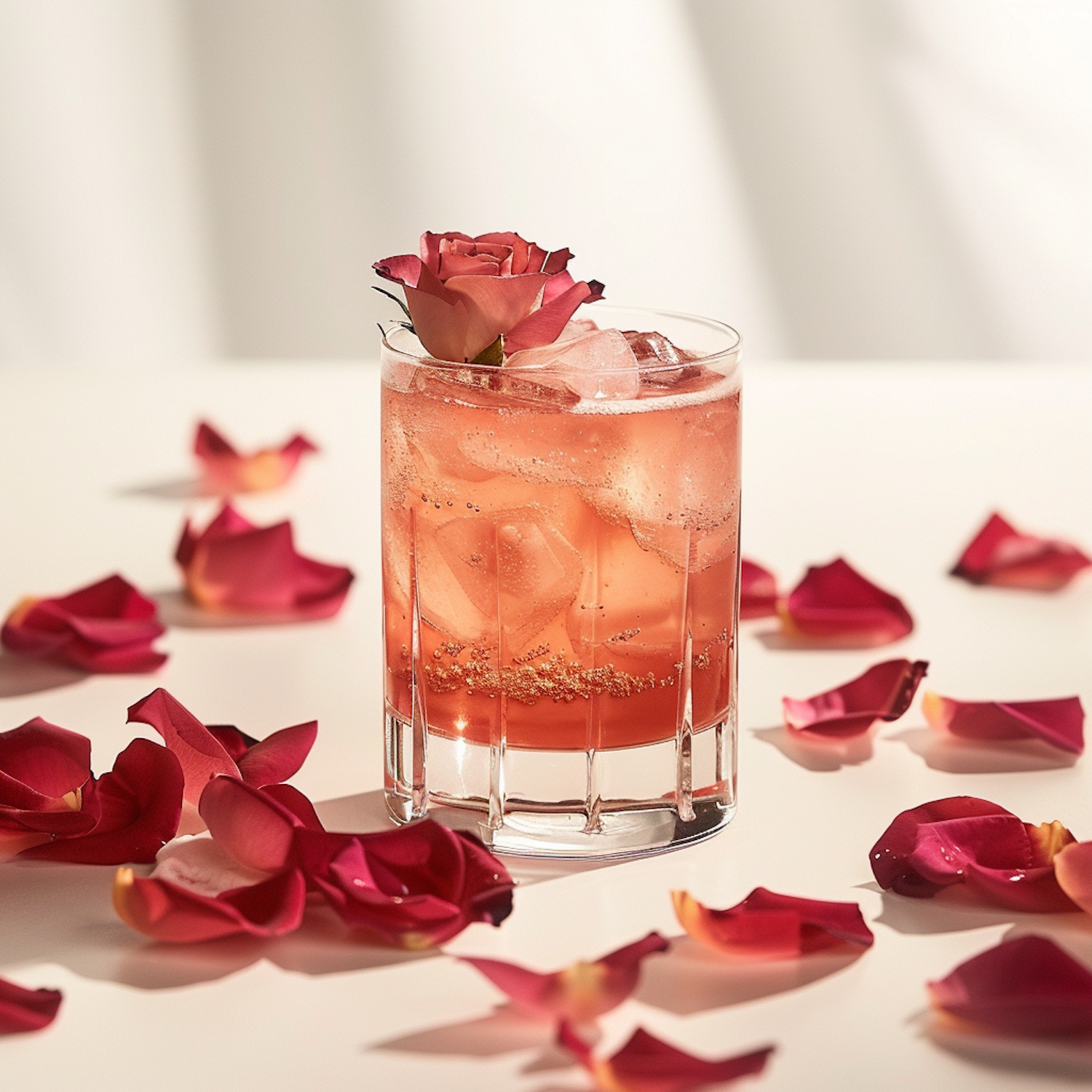 Rosy Cocktail with Rose Petal Garnish