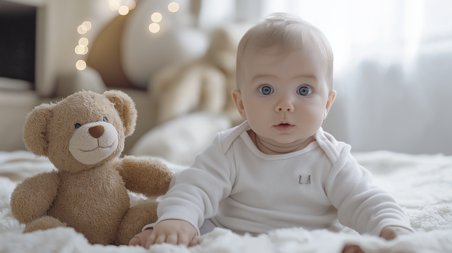 Tranquil Baby with Teddy Bear