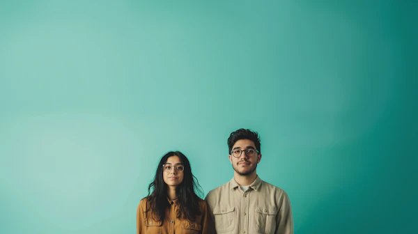 Contemplative Duo against Aqua Blue
