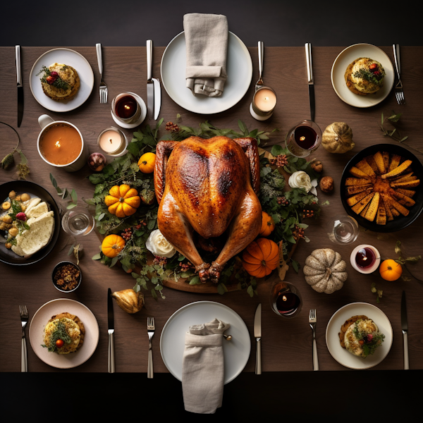 Traditional Thanksgiving Feast Tabletop View