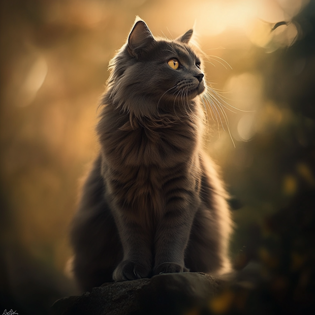 Majestic Long-Haired Cat on Rock