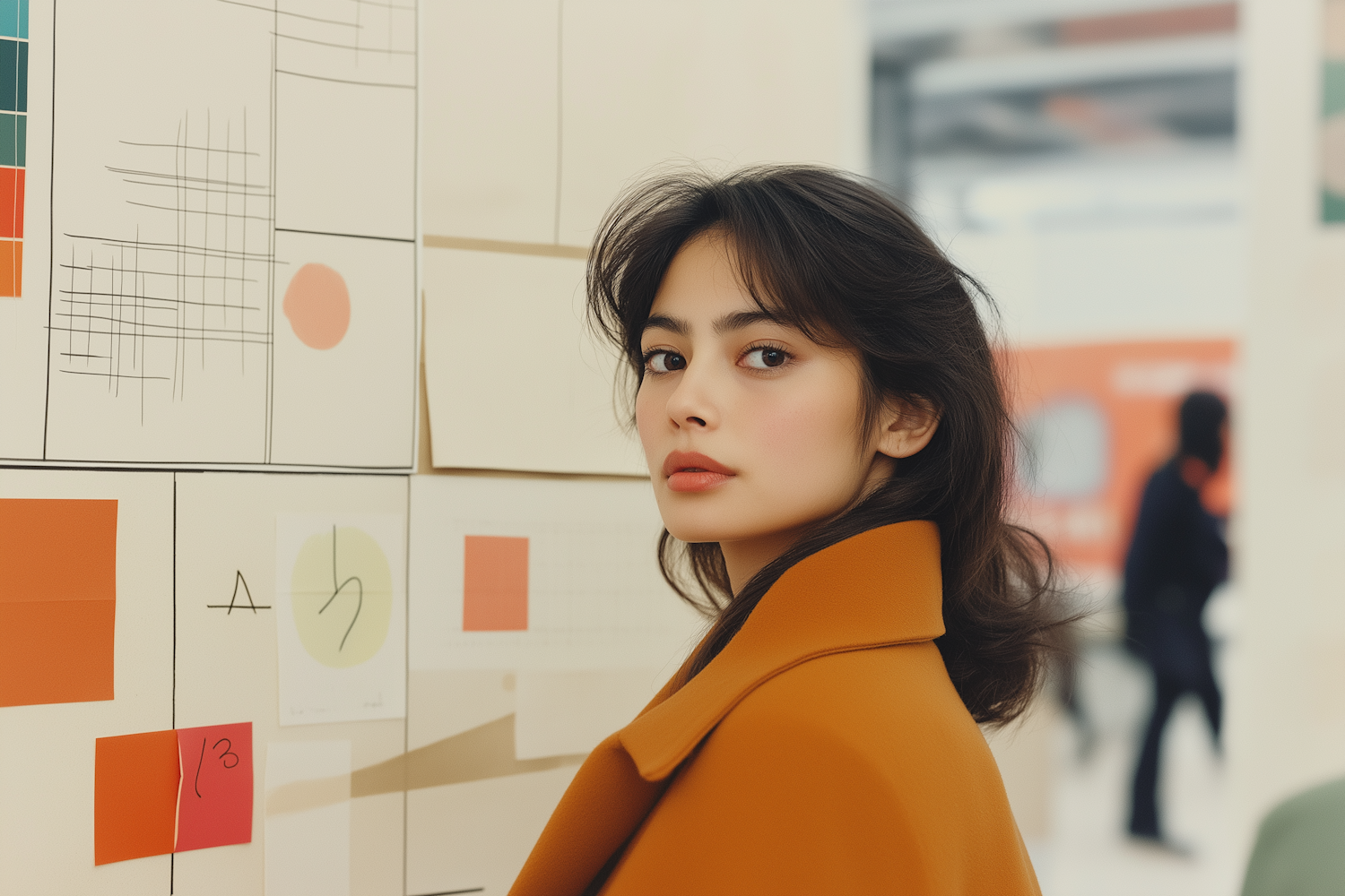 Contemplative Woman in Orange Coat