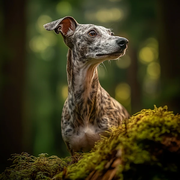 Brindle Greyhound in Forest