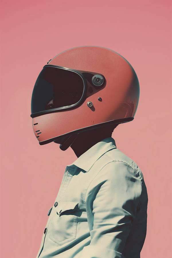 Anonymous Figure in Monochromatic Pink with Motorcycle Helmet