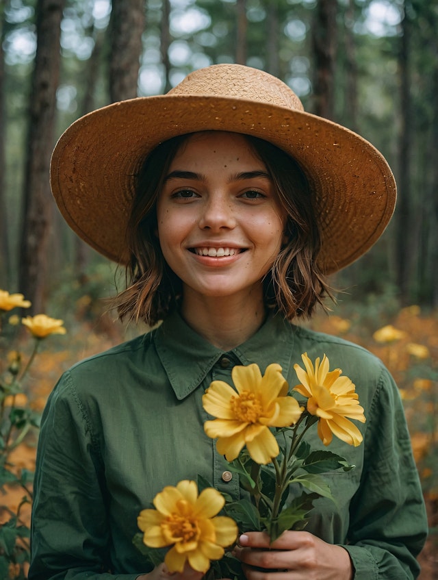 Woman in Field of Yellow Flowers