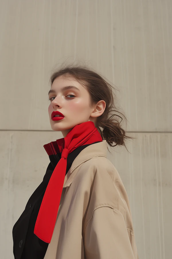 Elegant Woman in Red Scarf