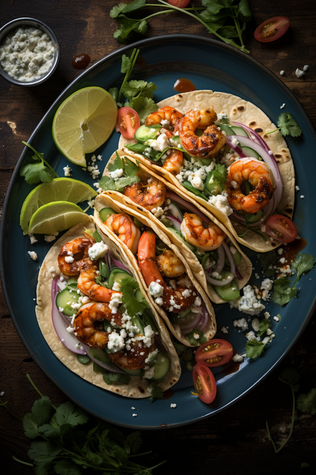 Rustic Gourmet Grilled Shrimp Tacos Plate