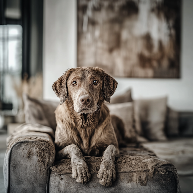 Muddy Dog on Couch