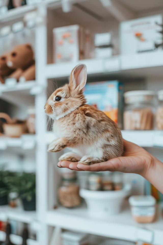 Gentle Embrace of a Brown and White Rabbit