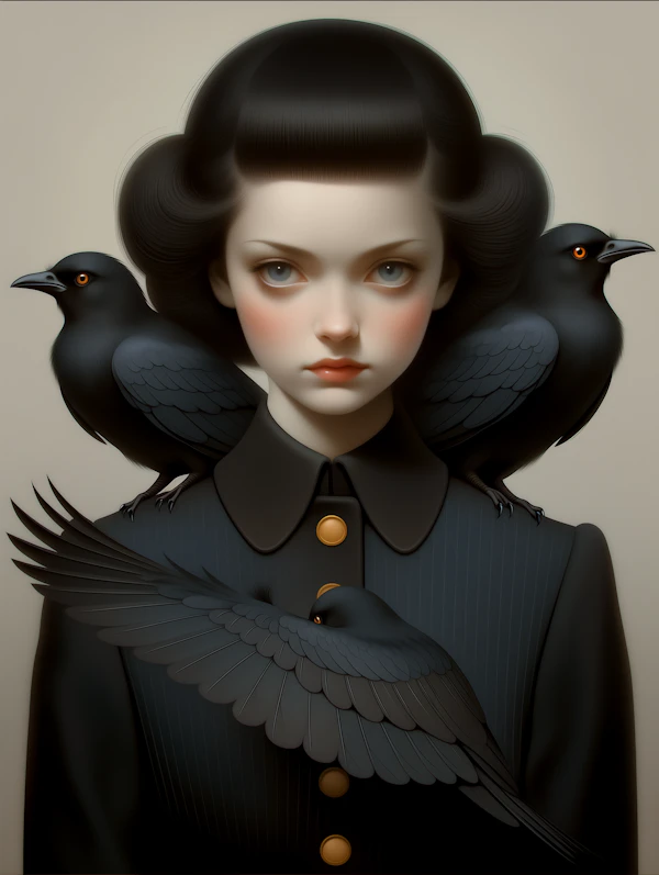 Elegant Woman with Birds