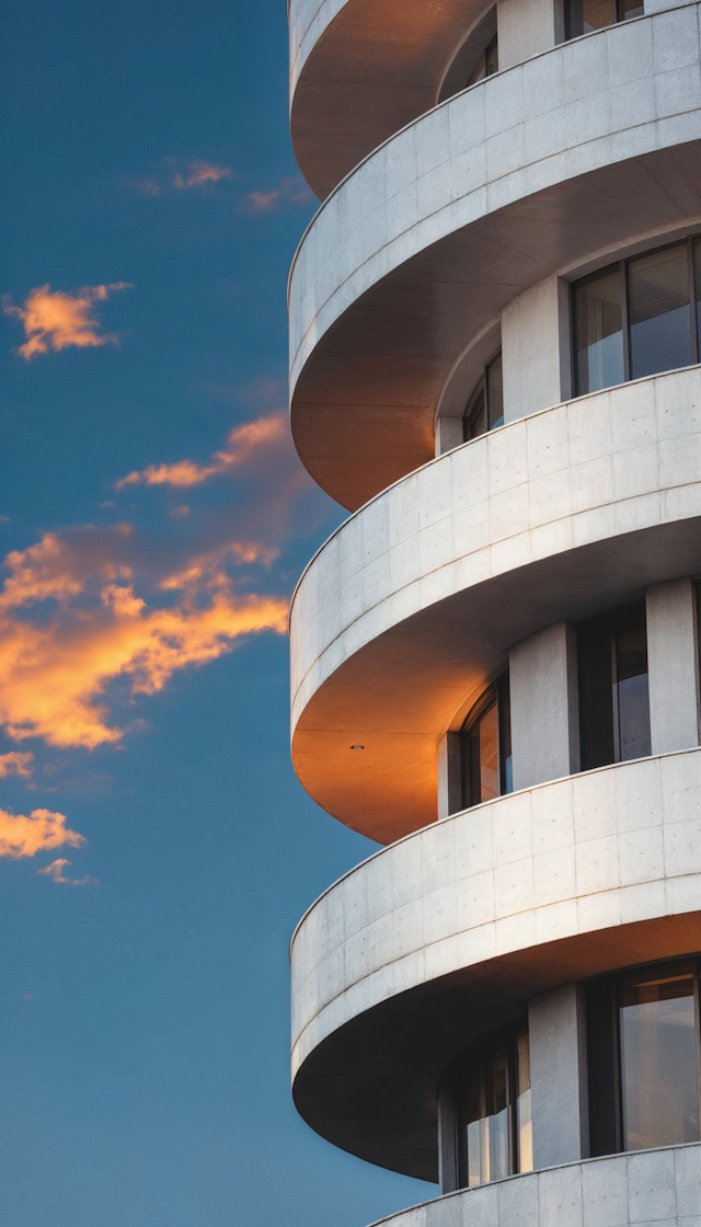 Modern Architectural Structure with Curved Balconies