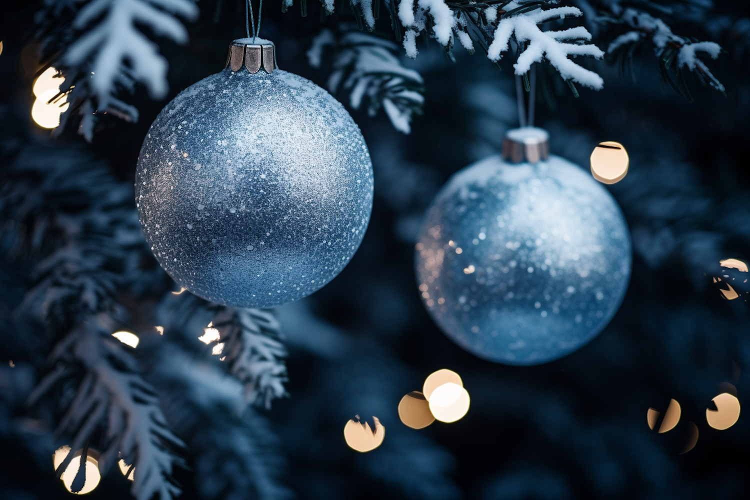 Frosted Blue Ornaments with Warm Bokeh